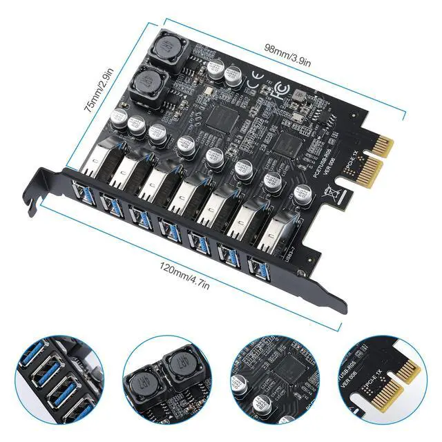 Alt view image 6 of 7 - 7-Port USB 3.0 PCIe Expansion Card for Desktop PC, 5Gbps SuperSpeed Data Transfer, PCI Express to USB 3.0 Hub Card with Dedicated Channels & UASP Support, Plug & Play, Windows 11/10/8/7/XP/Vista/Linux