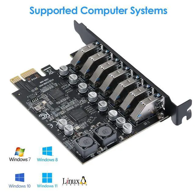 Alt view image 7 of 7 - 7-Port USB 3.0 PCIe Expansion Card for Desktop PC, 5Gbps SuperSpeed Data Transfer, PCI Express to USB 3.0 Hub Card with Dedicated Channels & UASP Support, Plug & Play, Windows 11/10/8/7/XP/Vista/Linux