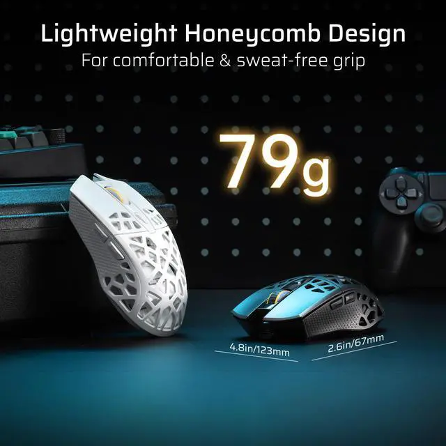 Alt view image 4 of 7 - GM023 Tri-Mode Wireless Gaming Mouse, 79g Ultra-Light Honeycomb Ergonomic Gaming Mouse, 2.4Ghz/BT/Wired, 6-Level DPI 8000, 6 Programmable Buttons, Pro Software