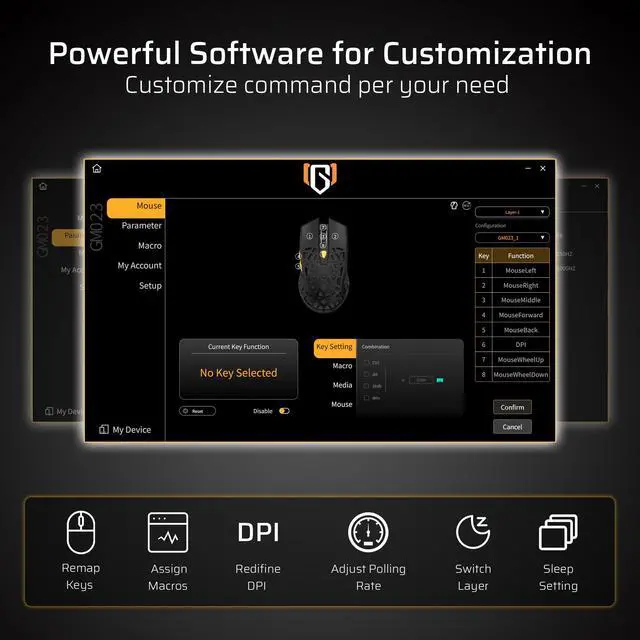 Alt view image 5 of 7 - GM023 Tri-Mode Wireless Gaming Mouse, 79g Ultra-Light Honeycomb Ergonomic Gaming Mouse, 2.4Ghz/BT/Wired, 6-Level DPI 8000, 6 Programmable Buttons, Pro Software