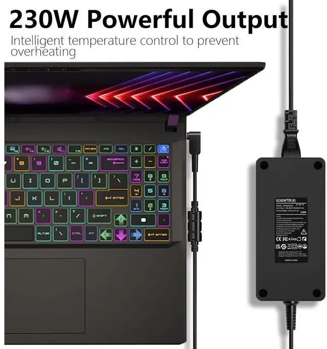 Alt view image 2 of 6 - 230W 19.5V 11.8A AC Laptop Charger Compatible with MSI GS66 GS65 GS76 GS75 WS65 WS66 WS75 WS76 Laptop Power Adapter Supply A12-230P1A A17-230P1A