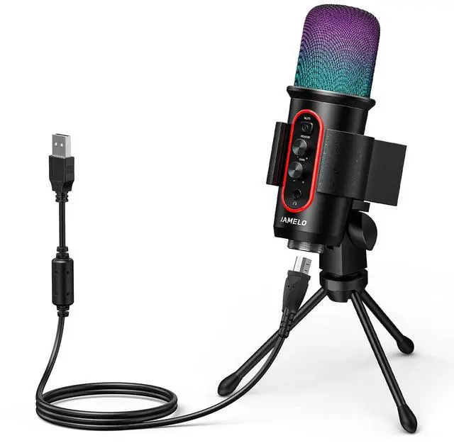 Main image of Gaming Microphone, USB Computer Condenser Mic for PC/Laptop/Phone/PS4/5, RGB, Headphone Output, Volume Control,Plug and Play, Mute Button, for Streaming, Podcast, Studio Recording