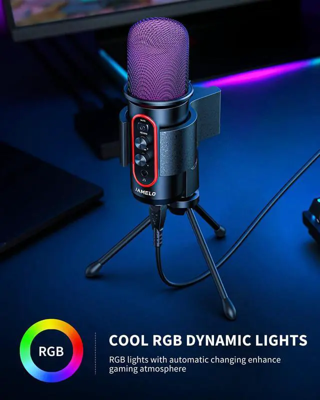Alt view image 5 of 7 - Gaming Microphone, USB Computer Condenser Mic for PC/Laptop/Phone/PS4/5, RGB, Headphone Output, Volume Control,Plug and Play, Mute Button, for Streaming, Podcast, Studio Recording