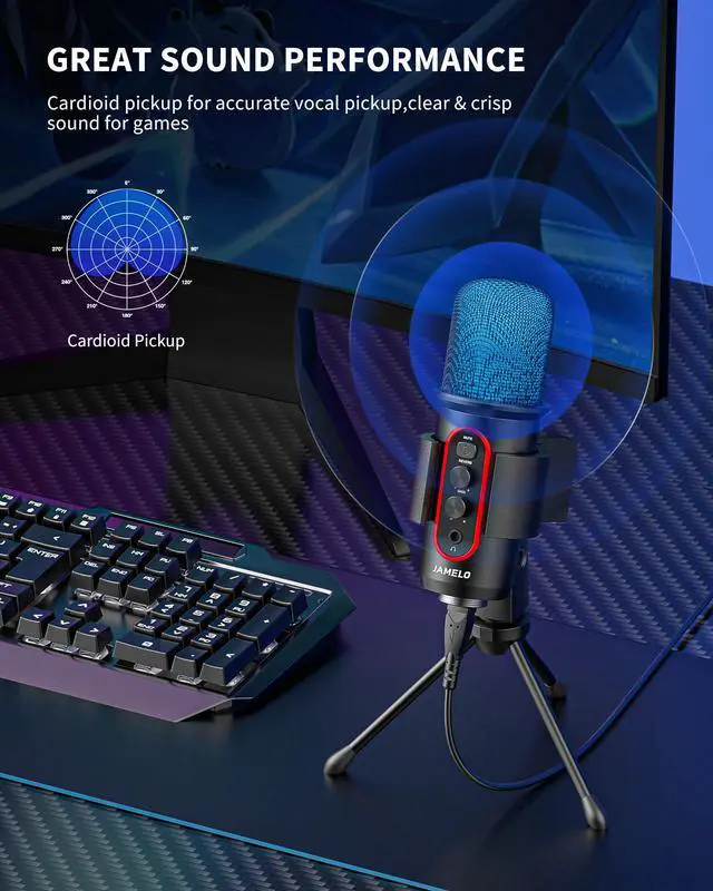 Alt view image 4 of 7 - Gaming Microphone, USB Computer Condenser Mic for PC/Laptop/Phone/PS4/5, RGB, Headphone Output, Volume Control,Plug and Play, Mute Button, for Streaming, Podcast, Studio Recording