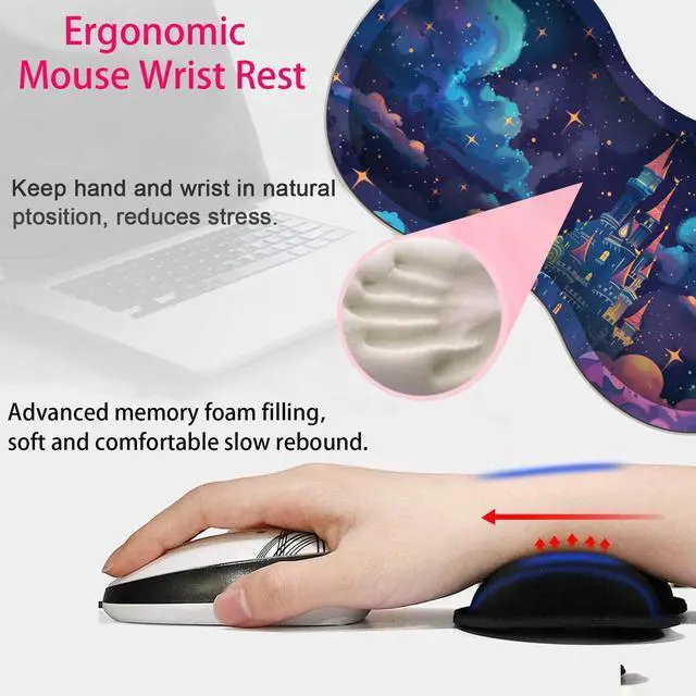 Alt view image 3 of 7 - Large Gaming Mouse Pad + Mouse Wrist Rest Pad + Coaster Combination, 31.5 "x 11.8" Durable Non-Slip Extension Table Mat, Suitable for Office and Home, Astral Cloud Castle