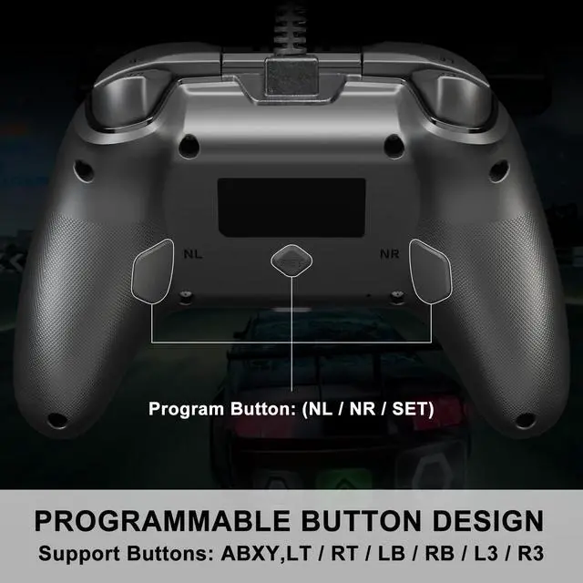 Alt view image 4 of 7 - Wired X box One Controller, 9.8FT/3M Cable Game Remote for X-box Series and PC & Steam Platforms with Dual-Vibration, Turbo, Programmable, RGB LED Light and 3.5mm Jack, Firmware Upgrade Required