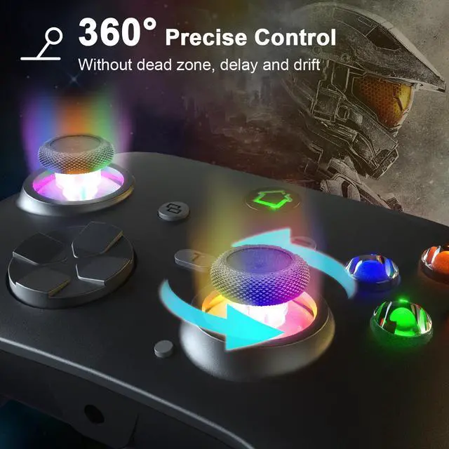 Alt view image 5 of 7 - Wired X box One Controller, 9.8FT/3M Cable Game Remote for X-box Series and PC & Steam Platforms with Dual-Vibration, Turbo, Programmable, RGB LED Light and 3.5mm Jack, Firmware Upgrade Required