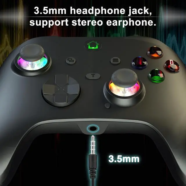 Alt view image 6 of 7 - Wired X box One Controller, 9.8FT/3M Cable Game Remote for X-box Series and PC & Steam Platforms with Dual-Vibration, Turbo, Programmable, RGB LED Light and 3.5mm Jack, Firmware Upgrade Required