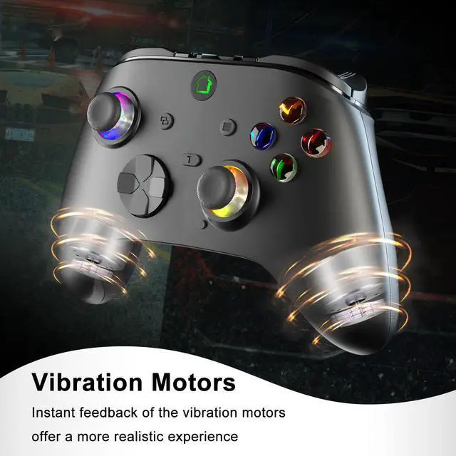 Alt view image 7 of 7 - Wired X box One Controller, 9.8FT/3M Cable Game Remote for X-box Series and PC & Steam Platforms with Dual-Vibration, Turbo, Programmable, RGB LED Light and 3.5mm Jack, Firmware Upgrade Required