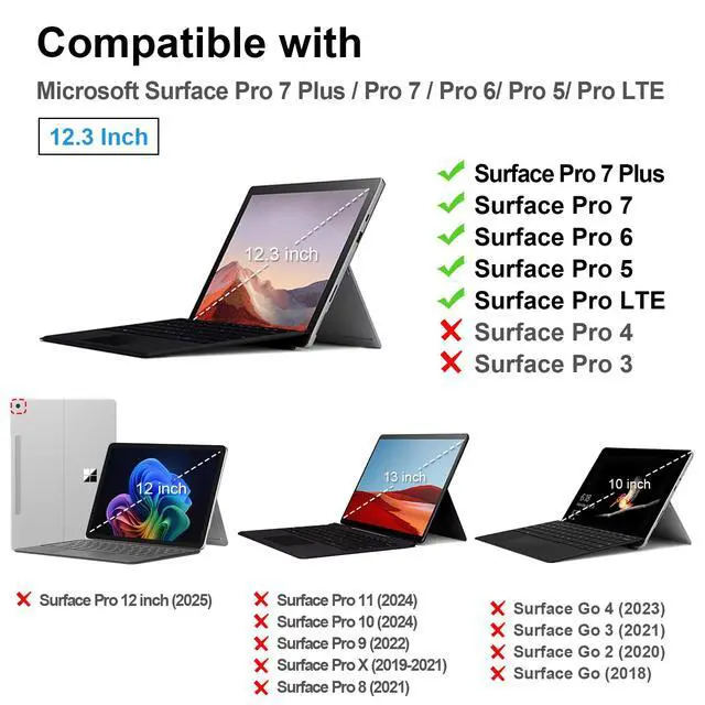 Alt view image 2 of 7 - Fintie Case for 12.3 Inch Microsoft Surface Pro 7 Plus, Surface Pro 7/6/5 Tablet, Hard Shell Slim Portfolio Cover Work with Type Cover Keyboard, Composition Book