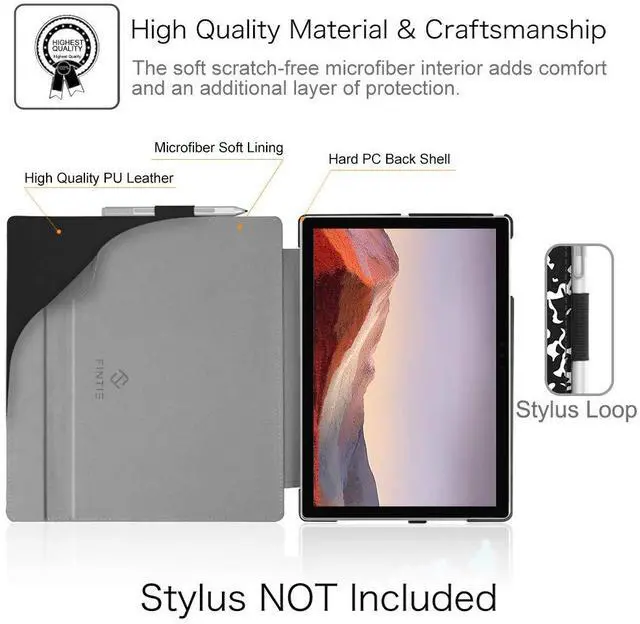 Alt view image 3 of 7 - Fintie Case for 12.3 Inch Microsoft Surface Pro 7 Plus, Surface Pro 7/6/5 Tablet, Hard Shell Slim Portfolio Cover Work with Type Cover Keyboard, Composition Book