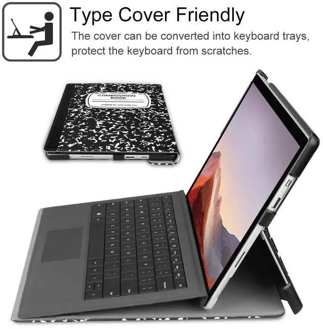 Alt view image 6 of 7 - Fintie Case for 12.3 Inch Microsoft Surface Pro 7 Plus, Surface Pro 7/6/5 Tablet, Hard Shell Slim Portfolio Cover Work with Type Cover Keyboard, Composition Book