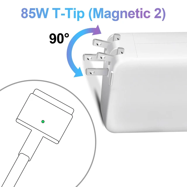 Alt view image 4 of 6 - Mac Book Pro Charger 85W - Magnetic 2 T-Tip Power Adapter, Compatible with Mac Book Pro 13-Inch & 15-Inch (Between 2012-2017)