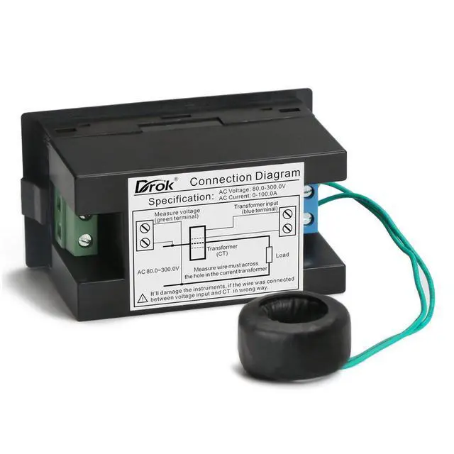 Alt view image 5 of 7 - AC Power Meter, AC 80-300V 100A Voltage Current Color LCD Display Panel, Digital Voltmeter Ammeter Watt Active Power Energy Battery Monitor Multimeter Volt Amp Meter with Current Transformer CT