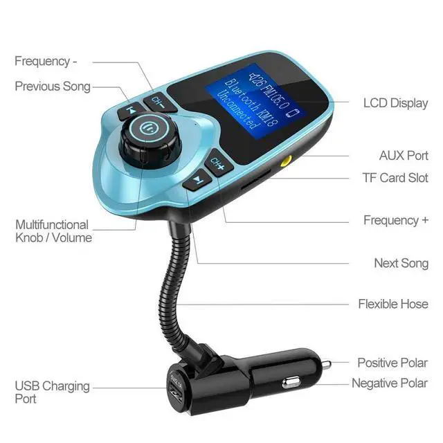 Alt view image 4 of 7 - Bluetooth Car FM Transmitter Audio Adapter Receiver Wireless Hands-Free Car Kit W 1.44 Inch Display (F-Green)