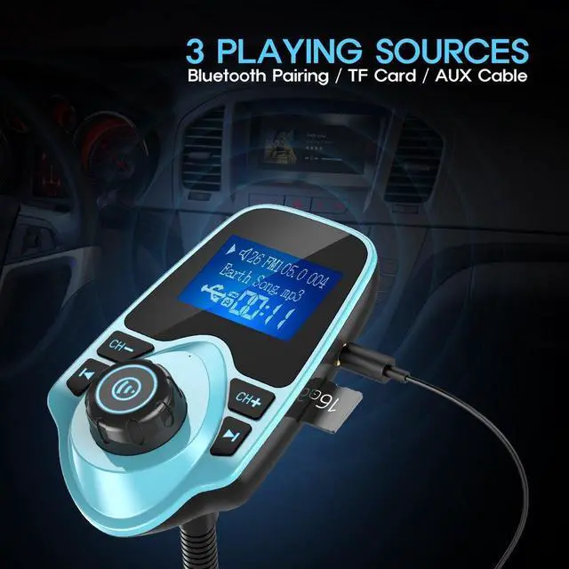 Alt view image 5 of 7 - Bluetooth Car FM Transmitter Audio Adapter Receiver Wireless Hands-Free Car Kit W 1.44 Inch Display (F-Green)