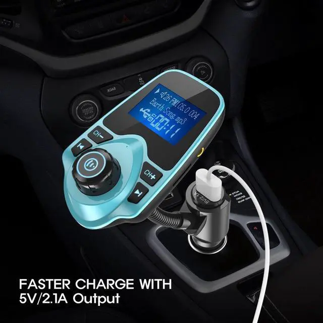Alt view image 6 of 7 - Bluetooth Car FM Transmitter Audio Adapter Receiver Wireless Hands-Free Car Kit W 1.44 Inch Display (F-Green)
