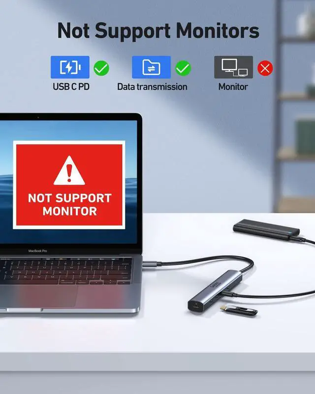 Alt view image 5 of 7 - 10Gbps USB-C Hub, 5-Port USB-C Splitter with 100W Power Delivery, Multiport Adapter for Laptops, USBC Hub for MacBook Pro/Air M2/M1, iPad, Dell, HP, Samsung