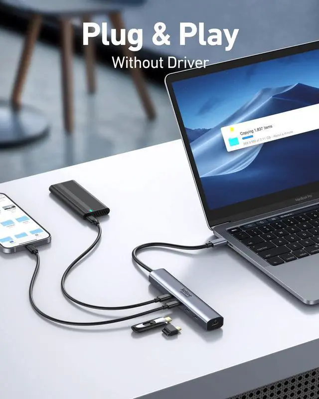 Alt view image 6 of 7 - 10Gbps USB-C Hub, 5-Port USB-C Splitter with 100W Power Delivery, Multiport Adapter for Laptops, USBC Hub for MacBook Pro/Air M2/M1, iPad, Dell, HP, Samsung
