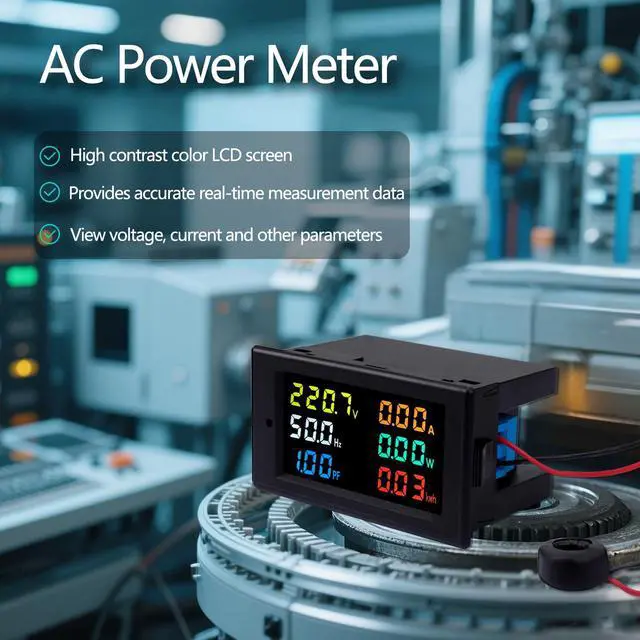 Alt view image 2 of 7 - AC Power Meter, 40-300V 100A Digital Multimeter with Color LCD Display, Voltage Current Power Factor Frequency Energy Monitor, Ammeter Voltmeter Tester for 110V/220V, Volt Amp Watt Detector Panel