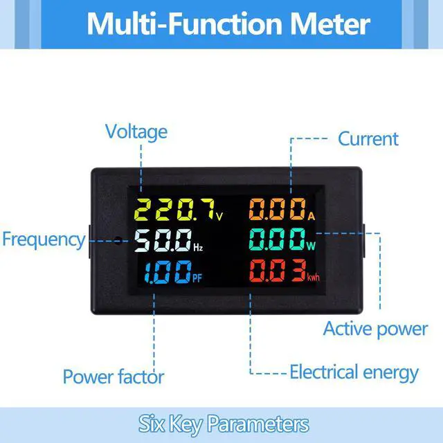 Alt view image 4 of 7 - AC Power Meter, 40-300V 100A Digital Multimeter with Color LCD Display, Voltage Current Power Factor Frequency Energy Monitor, Ammeter Voltmeter Tester for 110V/220V, Volt Amp Watt Detector Panel