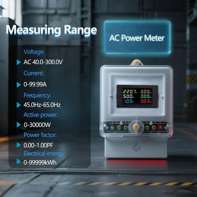 Alt view image 5 of 7 - AC Power Meter, 40-300V 100A Digital Multimeter with Color LCD Display, Voltage Current Power Factor Frequency Energy Monitor, Ammeter Voltmeter Tester for 110V/220V, Volt Amp Watt Detector Panel