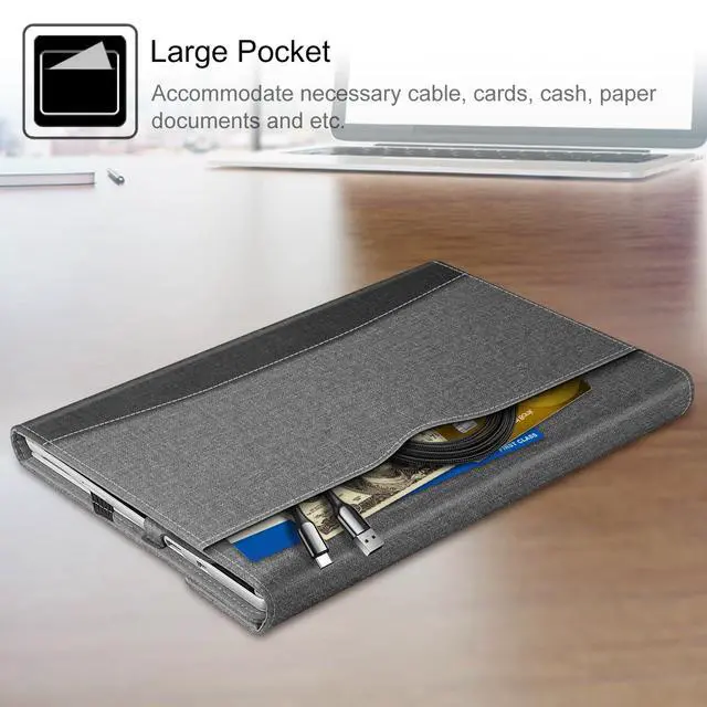 Alt view image 4 of 7 - Case for 12.3 Inch Microsoft Surface Pro 7 Plus, Surface Pro 7/6/5/4/3 - Portfolio Business Cover with Pocket, Compatible with Type Cover Keyboard, Gray