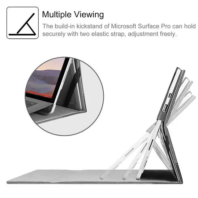 Alt view image 3 of 7 - Case for 12.3 Inch Microsoft Surface Pro 7 Plus, Surface Pro 7/6/5/4/3 - Portfolio Business Cover with Pocket, Compatible with Type Cover Keyboard, Gray