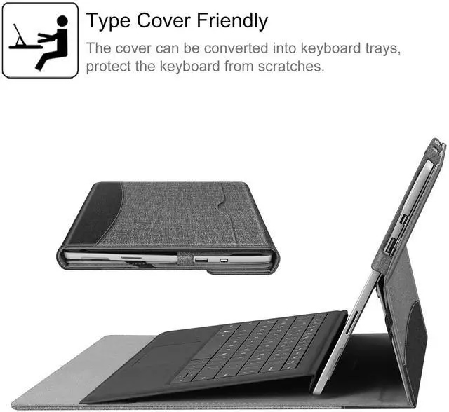 Alt view image 6 of 7 - Case for 12.3 Inch Microsoft Surface Pro 7 Plus, Surface Pro 7/6/5/4/3 - Portfolio Business Cover with Pocket, Compatible with Type Cover Keyboard, Gray