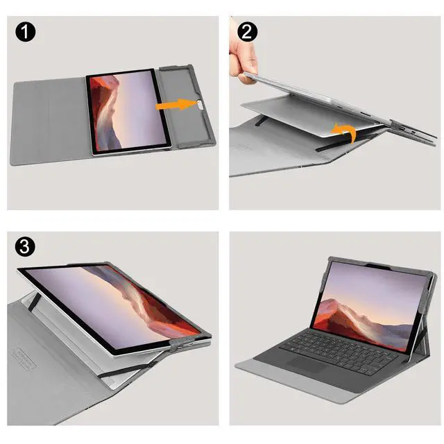 Alt view image 7 of 7 - Case for 12.3 Inch Microsoft Surface Pro 7 Plus, Surface Pro 7/6/5/4/3 - Portfolio Business Cover with Pocket, Compatible with Type Cover Keyboard, Gray