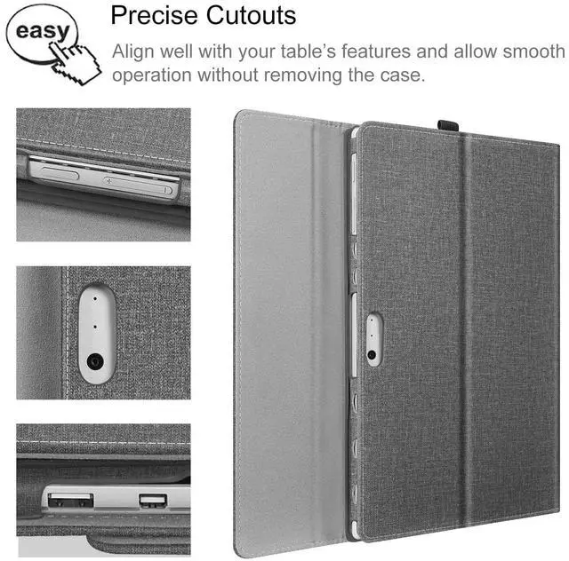 Alt view image 5 of 7 - Case for 12.3 Inch Microsoft Surface Pro 7 Plus, Surface Pro 7/6/5/4/3 - Portfolio Business Cover with Pocket, Compatible with Type Cover Keyboard, Gray