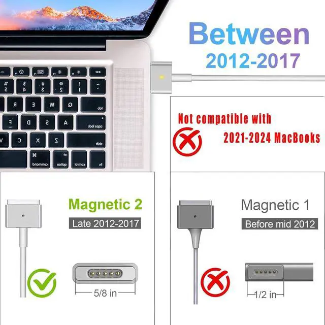 Alt view image 2 of 7 - 85W Mag 2 Power Adapter Laptop Charger | Compatible with Mac air 13 Inch, Mac Pro 13/15/17 Inch, Between 2012-2017