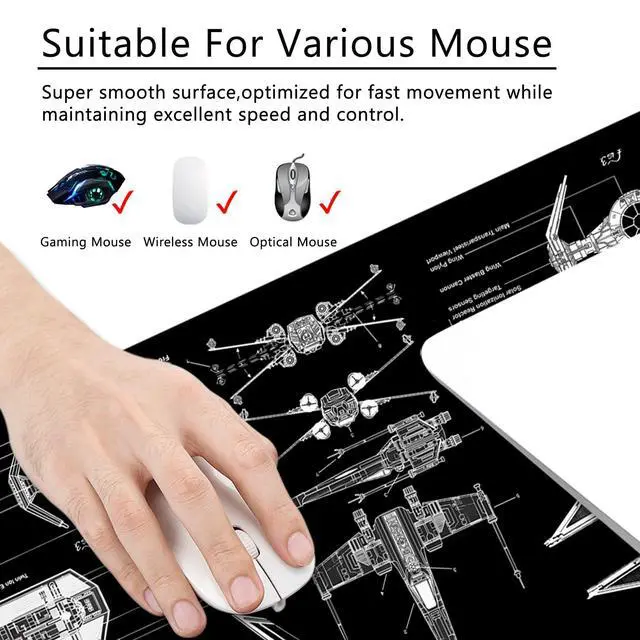 Alt view image 2 of 6 - Black Gaming Mouse Pad Large Mouse Pad XL Desk Mat 31.5x11.8x0.12 inch Large Desk Pad Design Keyboard Pad (Design -6)