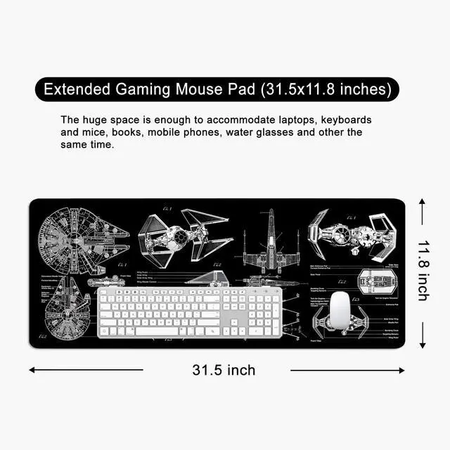 Alt view image 5 of 6 - Black Gaming Mouse Pad Large Mouse Pad XL Desk Mat 31.5x11.8x0.12 inch Large Desk Pad Design Keyboard Pad (Design -6)