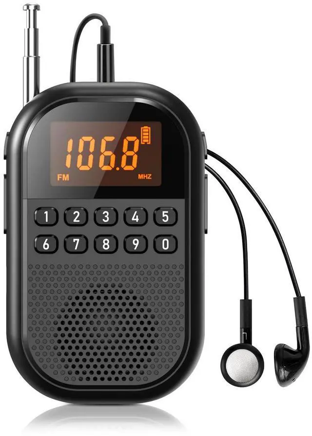 Main image of Pocket AM FM Radio:1100mAh Rechargeable Radio Supports Bluetooth, Mini FM AM Receiver with Large Speaker, Stereo Earphone, Sleep Timer, Easy to use for Jogging, Walking Black