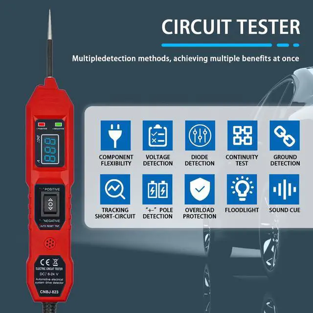 Alt view image 5 of 7 - Car Circuit Tester,Multifunctional Component Activation Electrical Voltage Circuit Tester with LCD Display, 3.5-36V AC/DC Power Tester Digital Display Short Circuit Finder for Continuity Testing