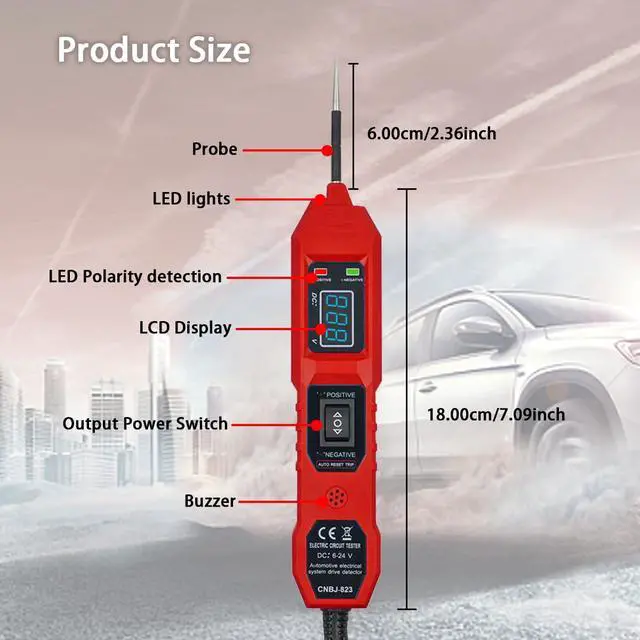 Alt view image 3 of 7 - Car Circuit Tester,Multifunctional Component Activation Electrical Voltage Circuit Tester with LCD Display, 3.5-36V AC/DC Power Tester Digital Display Short Circuit Finder for Continuity Testing
