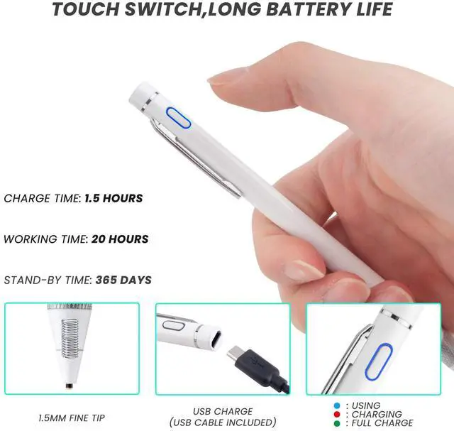 Alt view image 3 of 6 - Stylus Pens for iPhone,Rsepvwy Active Stylus Digital Pen with 1.5mm Ultra Fine Tip Stylist Pencil for iPhone Pen,White