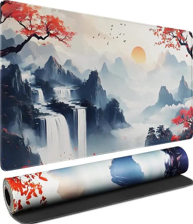 Main image of Large Gaming Mousepad, Waterproof Extra Large Mouse Pad with Stitched Edges, 31.5" x 15.7" Non-Slip Rubber Base Office Big Long Keyboard Pad for Office Gamer Home XXL, (Mountains Waters)