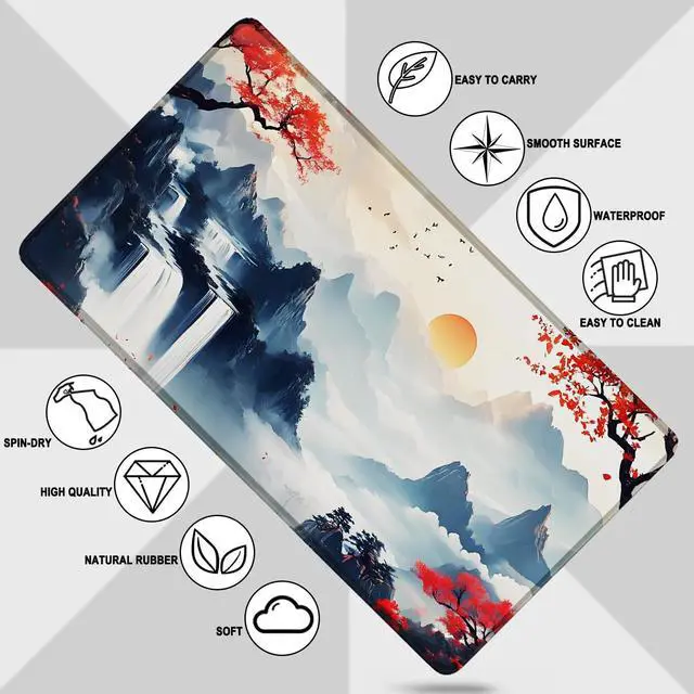 Alt view image 5 of 7 - Large Gaming Mousepad, Waterproof Extra Large Mouse Pad with Stitched Edges, 31.5" x 15.7" Non-Slip Rubber Base Office Big Long Keyboard Pad for Office Gamer Home XXL, (Mountains Waters)