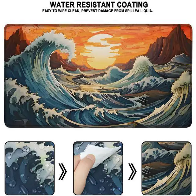 Alt view image 2 of 7 - Gaming Mouse Pad, Waterproof Extra Large Mousepad with Stitched Edges, 31.5" x 15.7" Non-Slip Rubber Base Office Big Long Keyboard Pad for Office Gamer Home XXL, (Waves Sunset)