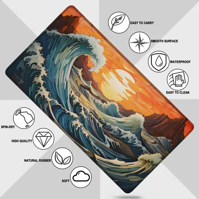 Alt view image 5 of 7 - Gaming Mouse Pad, Waterproof Extra Large Mousepad with Stitched Edges, 31.5" x 15.7" Non-Slip Rubber Base Office Big Long Keyboard Pad for Office Gamer Home XXL, (Waves Sunset)
