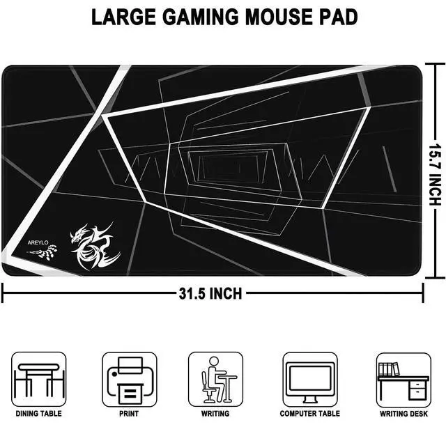Alt view image 3 of 7 - Mouse Pad Large, Waterproof Extra Large Gaming Mousepad with Stitched Edges, 31.5" x 15.7" Non-Slip Rubber Base Office Big Long Keyboard Pad for Office Gamer Home XXL, (Black Square)
