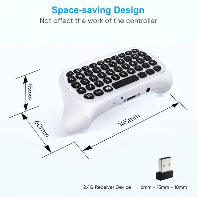 Alt view image 3 of 7 - for Xbox Series X/S, One X/S, Elite One/2 Controller, Wireless Chatpad Gaming Keypad With USB Receiver, Speaker, 3.5mm Audio Jack Accessories (Controller Not Included), White