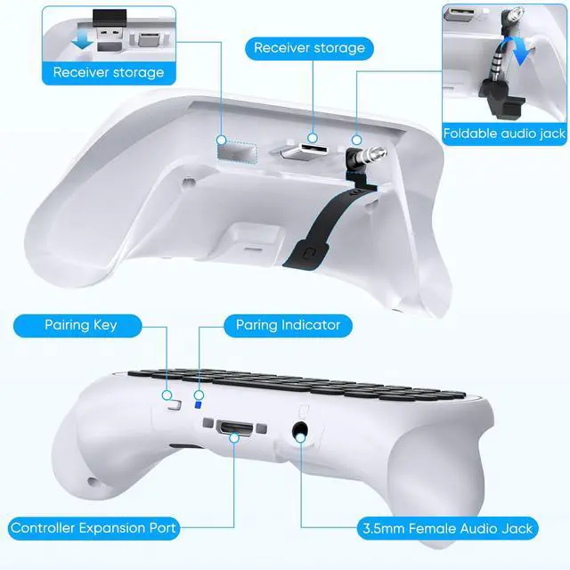 Alt view image 6 of 7 - for Xbox Series X/S, One X/S, Elite One/2 Controller, Wireless Chatpad Gaming Keypad With USB Receiver, Speaker, 3.5mm Audio Jack Accessories (Controller Not Included), White