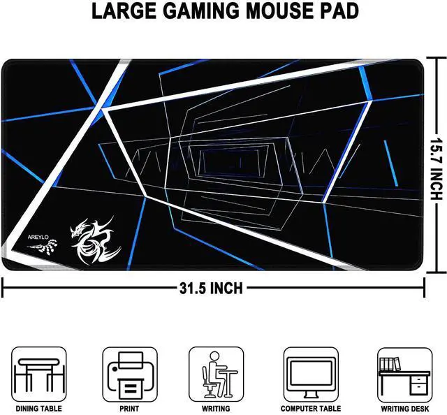 Alt view image 3 of 7 - Gaming Mouse Pad Large, Waterproof Extra Large Mousepad with Stitched Edges, 31.5" x 15.7" Non-Slip Rubber Base Office Big Long Keyboard Pad for Office Gamer Home XXL, (Blue Square)