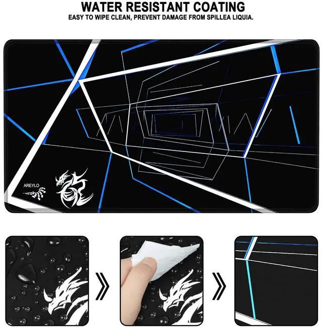 Alt view image 2 of 7 - Gaming Mouse Pad Large, Waterproof Extra Large Mousepad with Stitched Edges, 31.5" x 15.7" Non-Slip Rubber Base Office Big Long Keyboard Pad for Office Gamer Home XXL, (Blue Square)