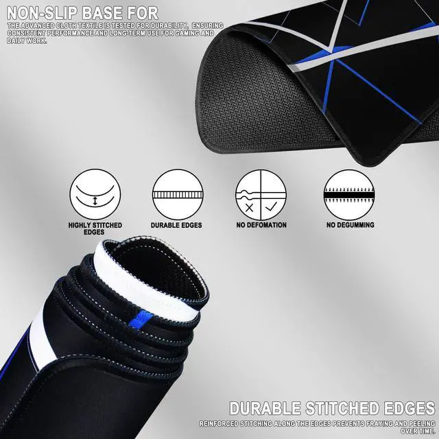 Alt view image 4 of 7 - Gaming Mouse Pad Large, Waterproof Extra Large Mousepad with Stitched Edges, 31.5" x 15.7" Non-Slip Rubber Base Office Big Long Keyboard Pad for Office Gamer Home XXL, (Blue Square)