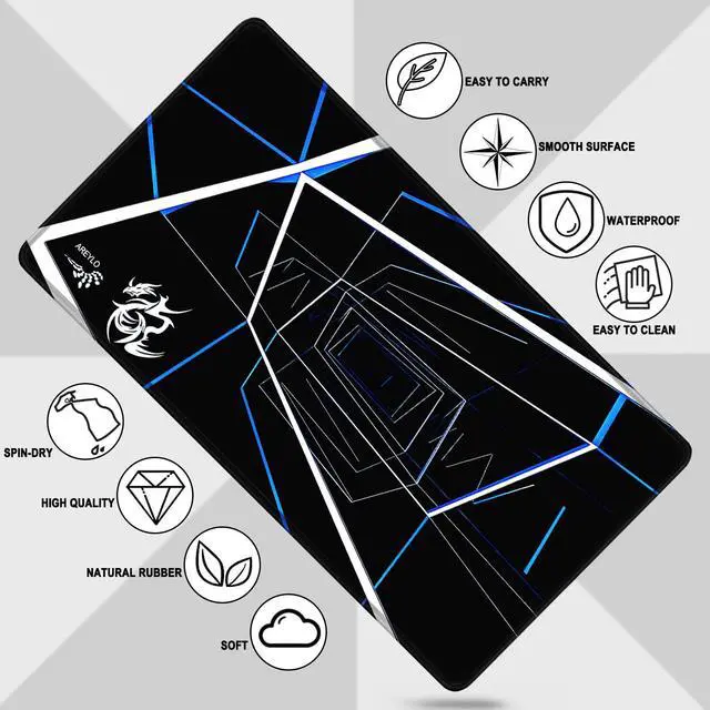 Alt view image 5 of 7 - Gaming Mouse Pad Large, Waterproof Extra Large Mousepad with Stitched Edges, 31.5" x 15.7" Non-Slip Rubber Base Office Big Long Keyboard Pad for Office Gamer Home XXL, (Blue Square)
