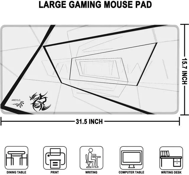 Alt view image 3 of 7 - Mouse Pad Gaming, Waterproof Extra Large Mousepad with Stitched Edges, 31.5" x 15.7" Non-Slip Rubber Base Office Big Long Keyboard Pad for Office Gamer Home XXL, (White Square)